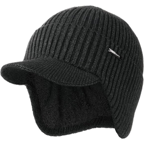 Men & Women Slate Grey Beanie with Brim and Ear Flaps Fleece-Lined Hat main image 6
